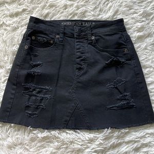American Eagle Black Denim Distressed Mini Skirt Size 0